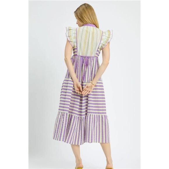 Umgee Striped Ruffle Cap Sleeve Midi Dress - Picture 4 of 4